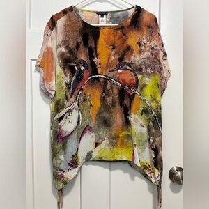 John Mark women’s flutter sleeve bird print top